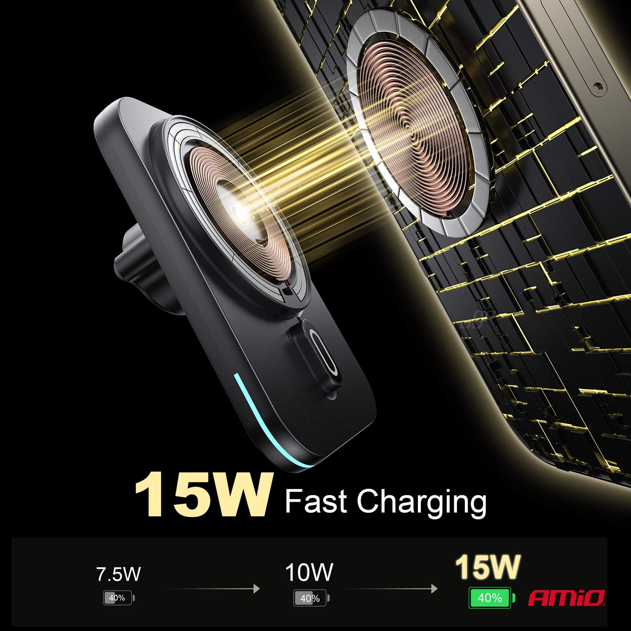 Suport auto magnetic cu încărcare wireless Qi2 15W